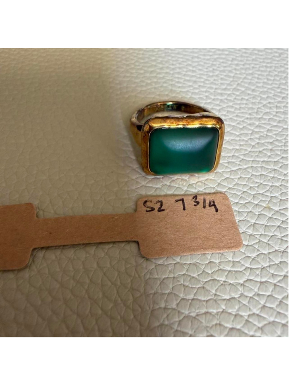 #jcrew Green sea glass ring with gold band #agate #jewelry sz 7 3/4